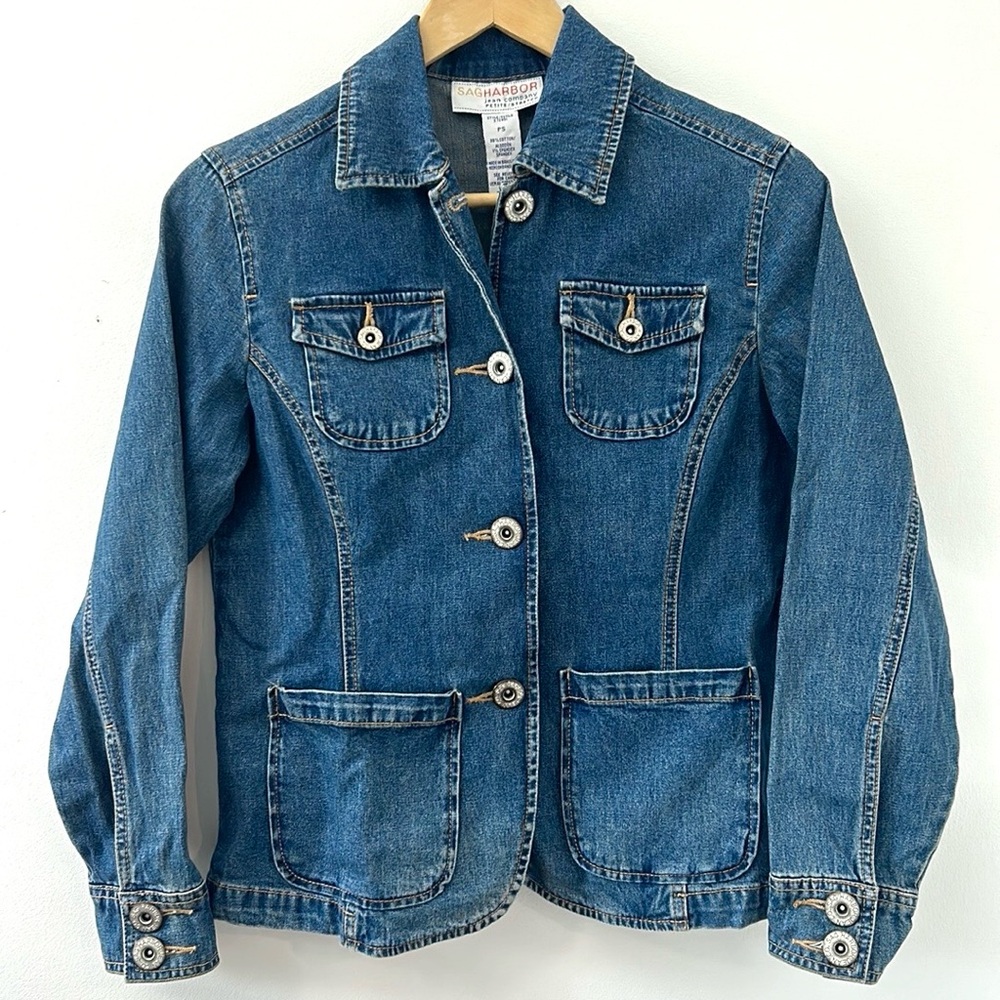 90s vintage Sag Harbor blue jean jacket blazer women’s size petite small